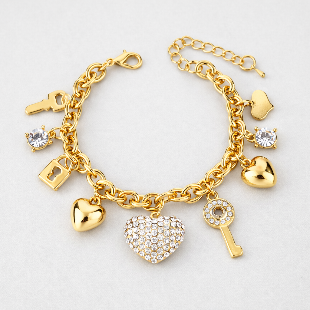 Golden Charm Link Bracelet